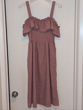 Pinkblush Mauve With White Pin Stripe Off-Shoulder Midi Tank Dress
